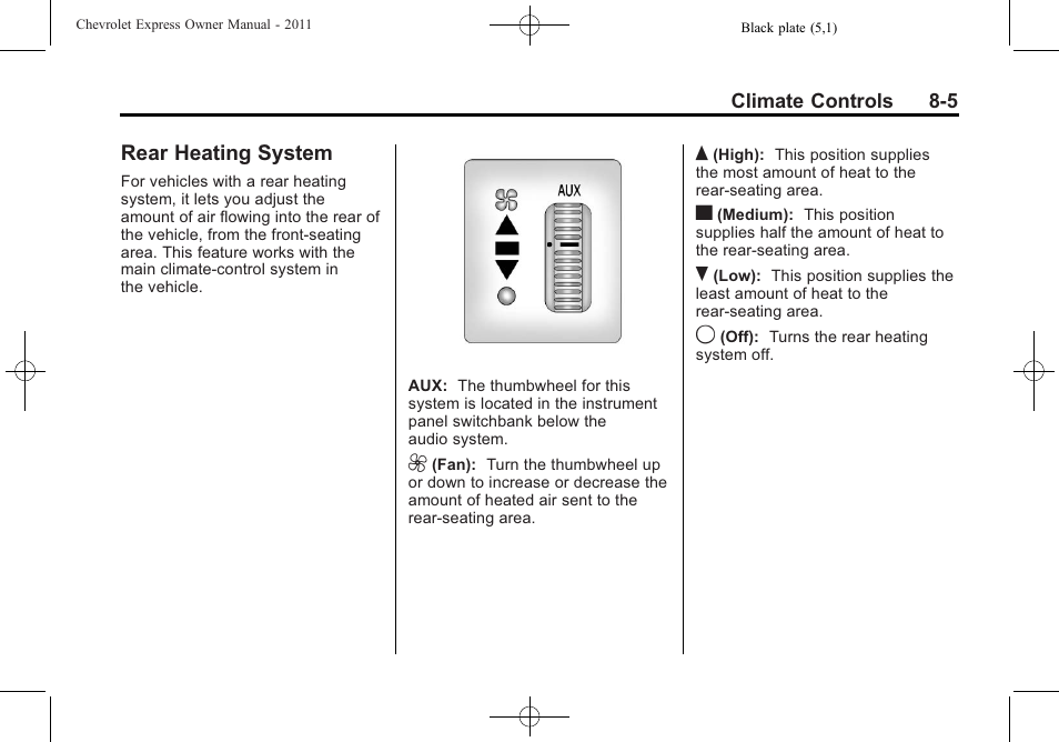 Rear heating system, Rear heating system -5 | CHEVROLET 2011 Express User Manual | Page 211 / 424