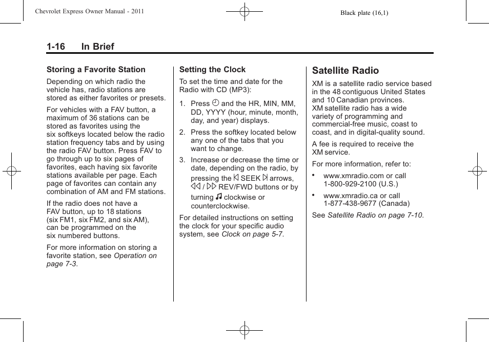 Satellite radio, Radio -16 | CHEVROLET 2011 Express User Manual | Page 22 / 424