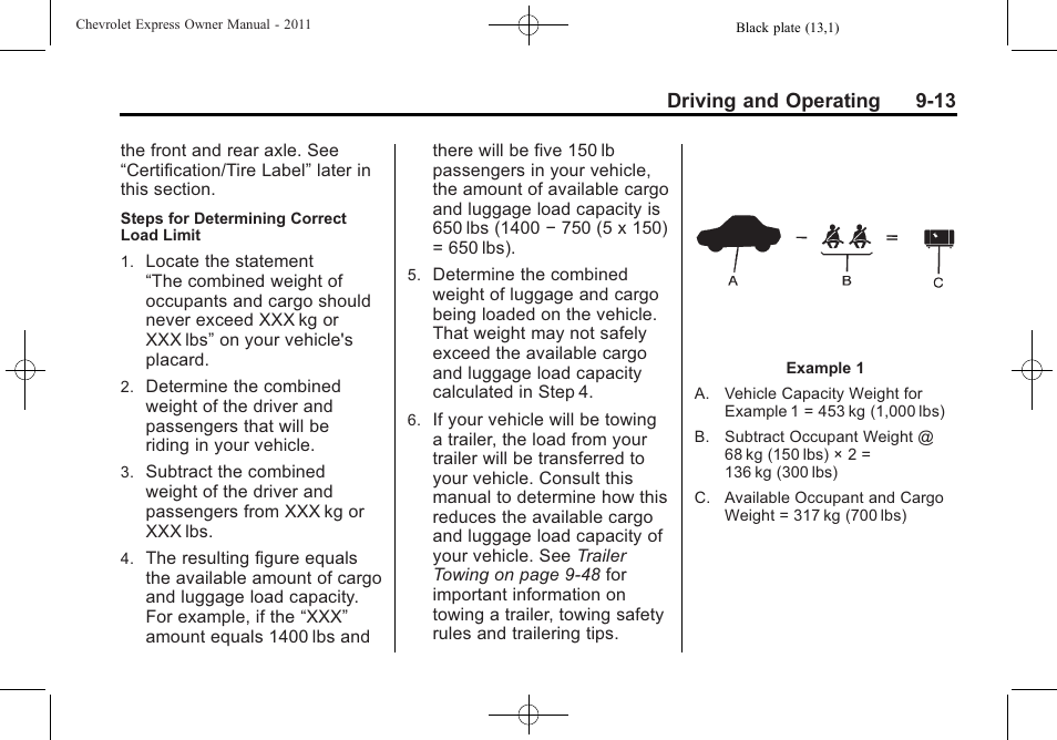 Driving and operating 9-13 | CHEVROLET 2011 Express User Manual | Page 227 / 424