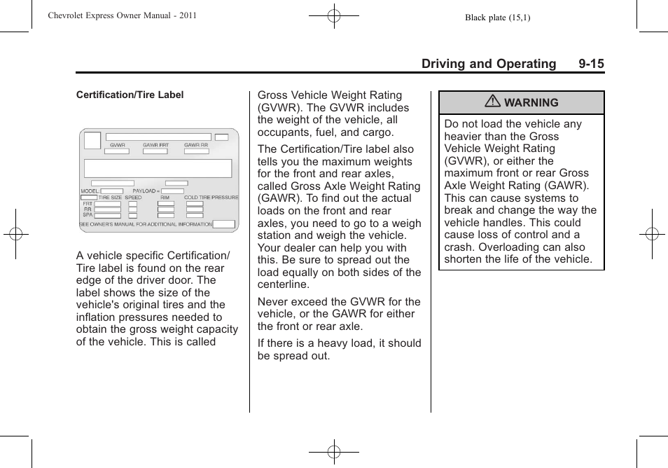 CHEVROLET 2011 Express User Manual | Page 229 / 424