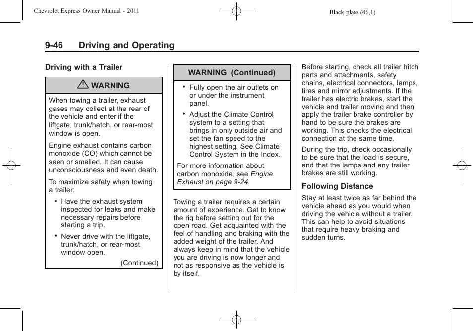 46 driving and operating | CHEVROLET 2011 Express User Manual | Page 260 / 424