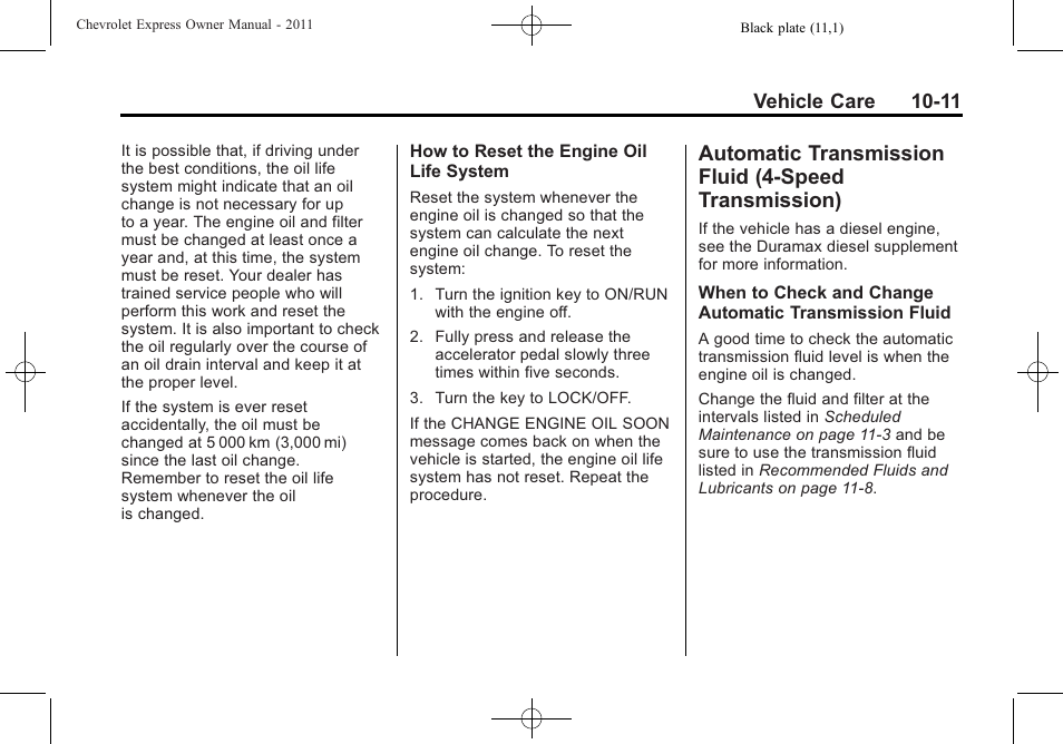 Automatic transmission fluid, Speed transmission) -11, Bulb | CHEVROLET 2011 Express User Manual | Page 281 / 424