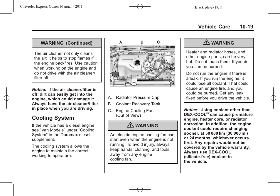 Cooling system, Cooling system -19 | CHEVROLET 2011 Express User Manual | Page 289 / 424