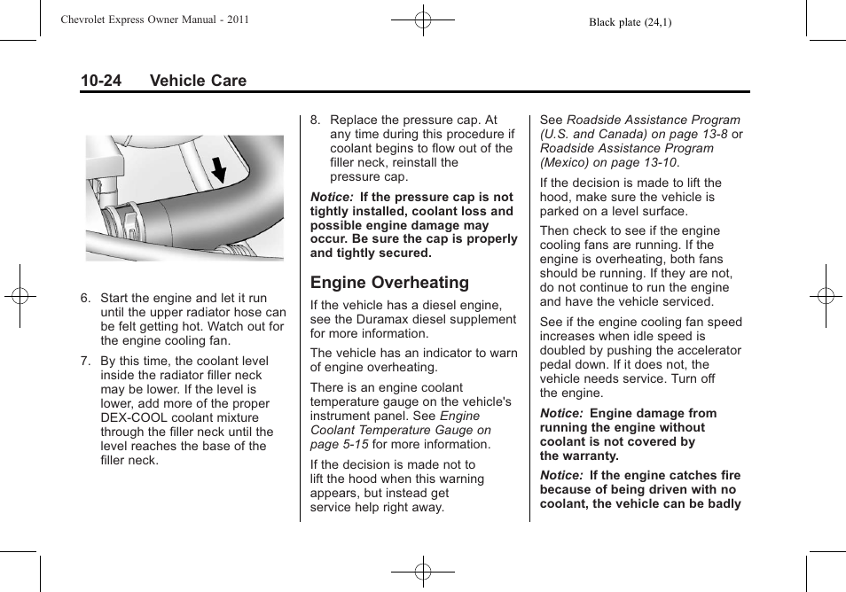 Engine overheating, Engine overheating -24, 24 vehicle care | CHEVROLET 2011 Express User Manual | Page 294 / 424