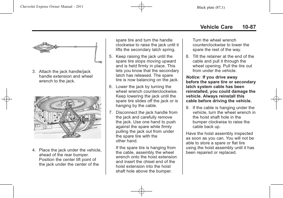 Vehicle care 10-87 | CHEVROLET 2011 Express User Manual | Page 357 / 424