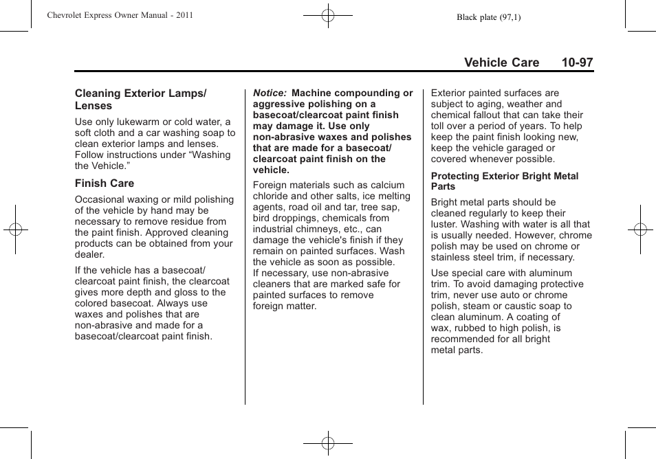 Vehicle care 10-97 | CHEVROLET 2011 Express User Manual | Page 367 / 424