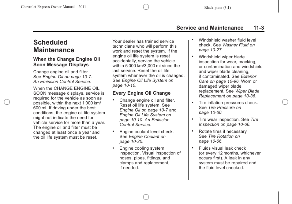 Scheduled maintenance, Scheduled maintenance -3, Recommended | Service and maintenance 11-3 | CHEVROLET 2011 Express User Manual | Page 377 / 424