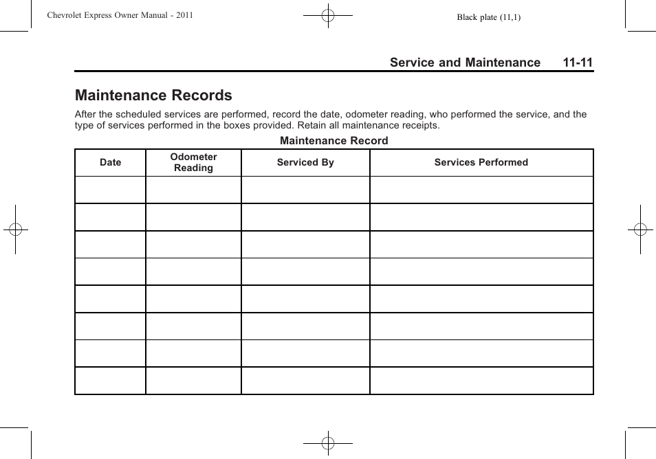 Maintenance records, Maintenance records -11 | CHEVROLET 2011 Express User Manual | Page 385 / 424