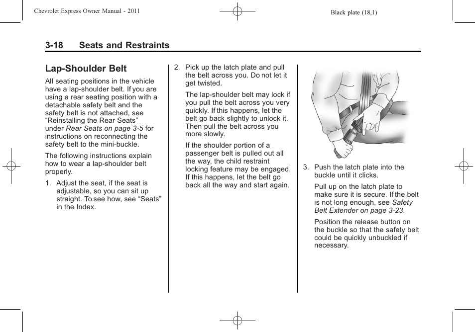 Lap-shoulder belt, Lap-shoulder belt -18, Replacing | 18 seats and restraints | CHEVROLET 2011 Express User Manual | Page 66 / 424