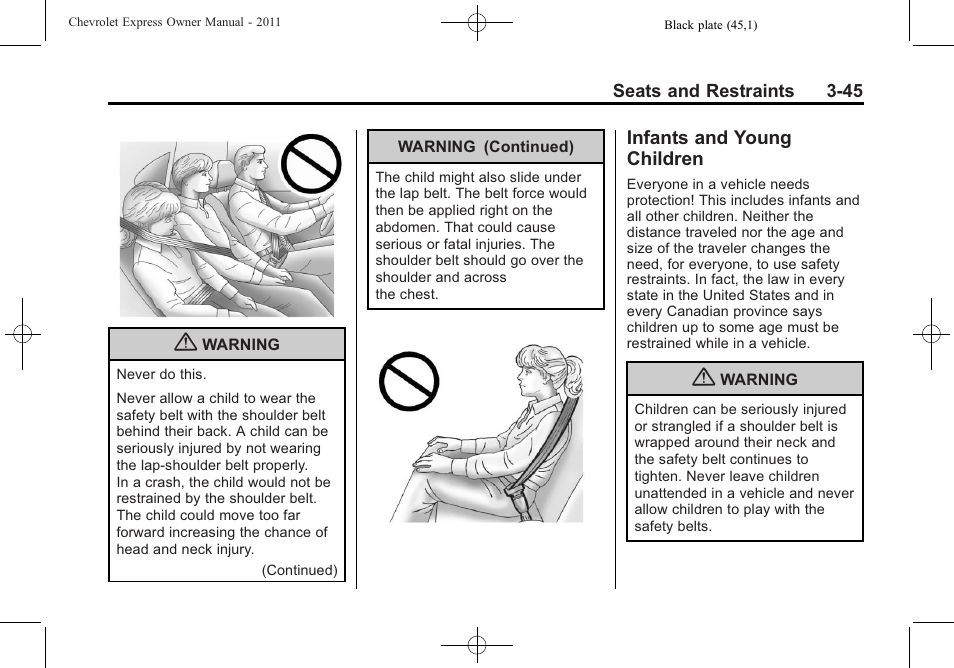 Infants and young children, Infants and young, Children -45 | CHEVROLET 2011 Express User Manual | Page 93 / 424