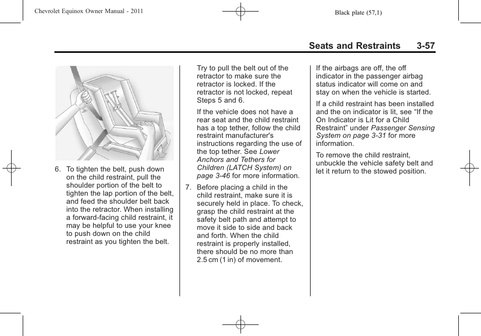 Seats and restraints 3-57 | CHEVROLET 2011 Equinox User Manual | Page 111 / 416