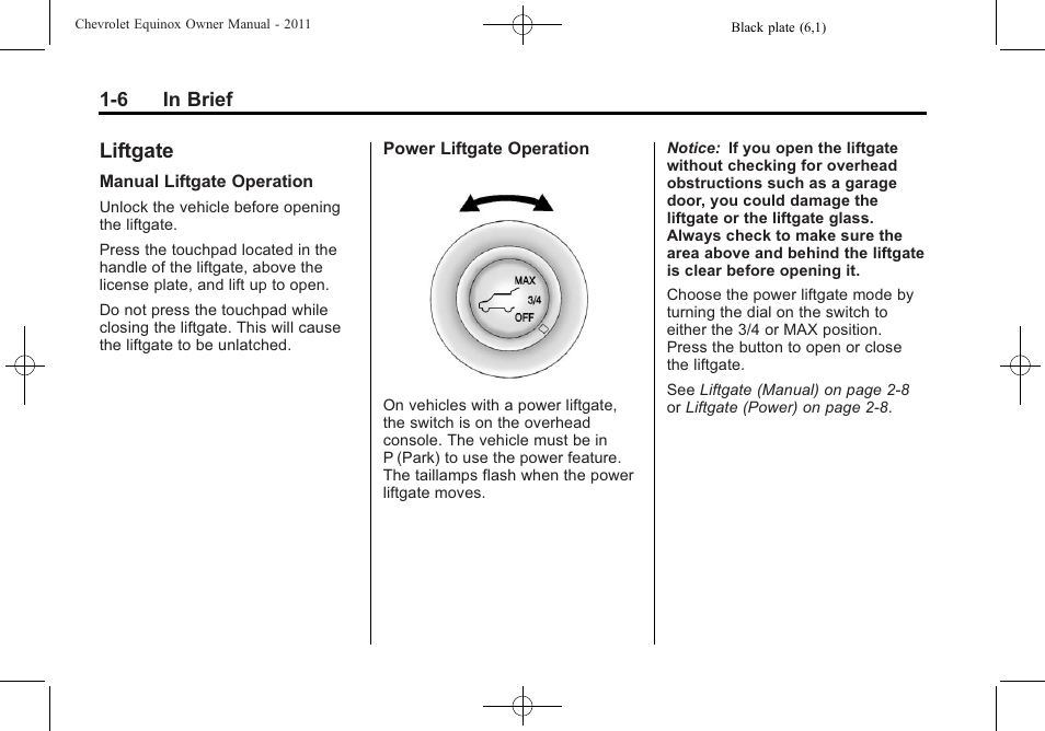 Liftgate, Liftgate -6, Cruise | CHEVROLET 2011 Equinox User Manual | Page 12 / 416