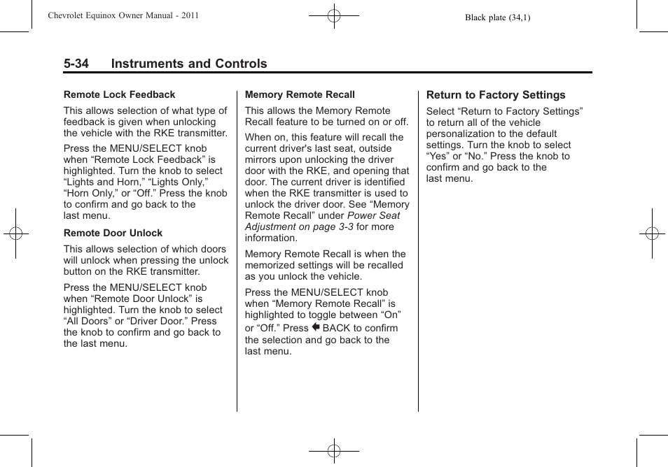 34 instruments and controls | CHEVROLET 2011 Equinox User Manual | Page 150 / 416