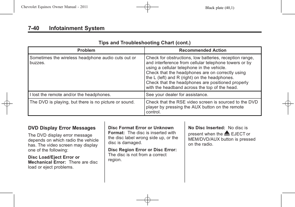 40 infotainment system | CHEVROLET 2011 Equinox User Manual | Page 196 / 416