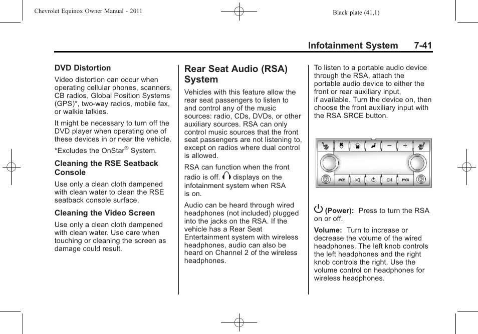 Rear seat audio (rsa) system, Rear seat audio (rsa) | CHEVROLET 2011 Equinox User Manual | Page 197 / 416
