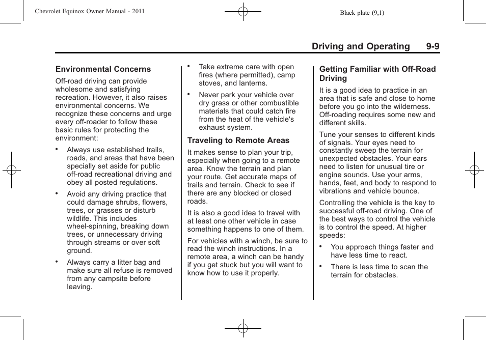 Driving and operating 9-9 | CHEVROLET 2011 Equinox User Manual | Page 231 / 416