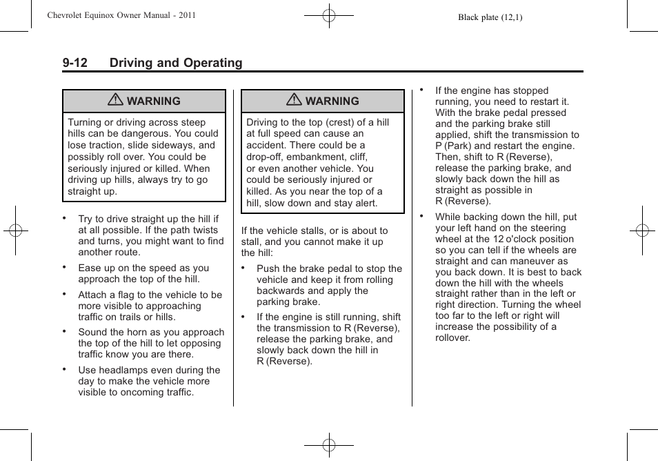 12 driving and operating | CHEVROLET 2011 Equinox User Manual | Page 234 / 416