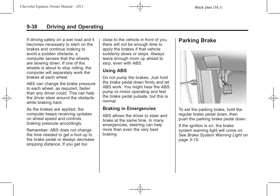 Parking brake, Parking brake -38 | CHEVROLET 2011 Equinox User Manual | Page 260 / 416