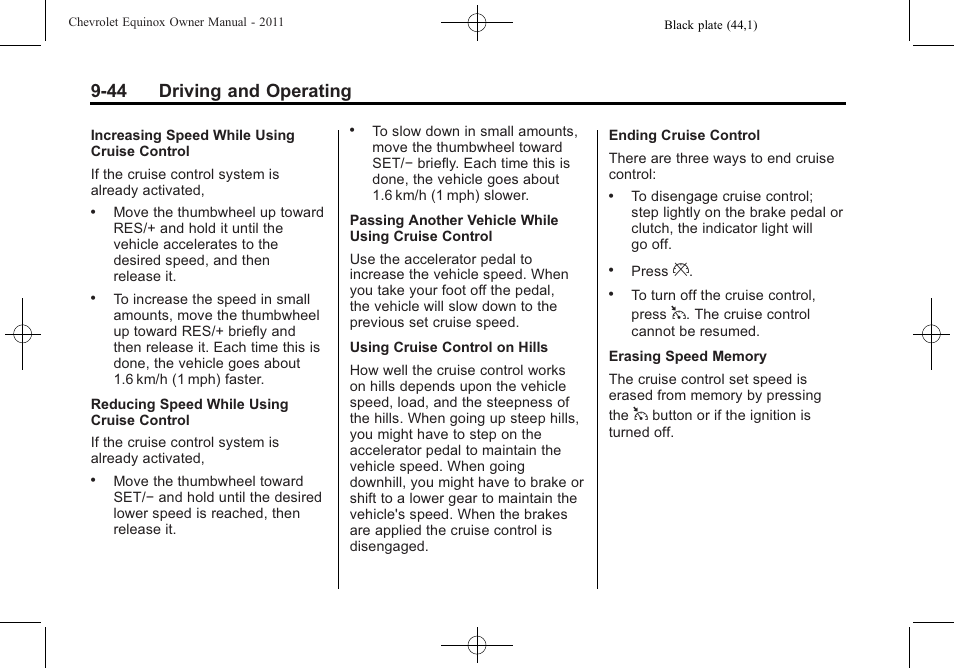 44 driving and operating | CHEVROLET 2011 Equinox User Manual | Page 266 / 416