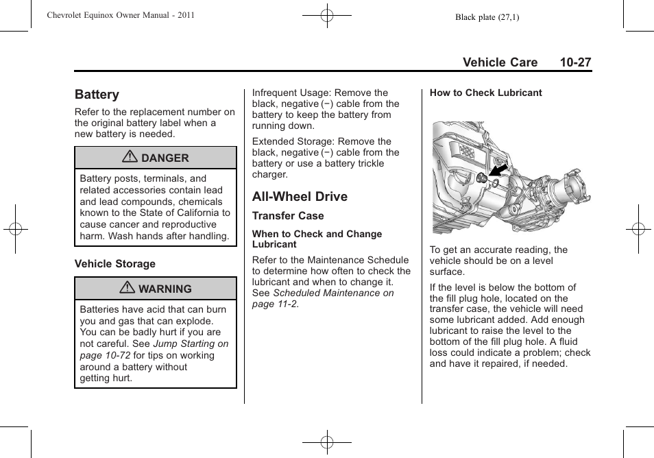 Battery, All-wheel drive, Battery -27 all-wheel drive -27 | CHEVROLET 2011 Equinox User Manual | Page 313 / 416