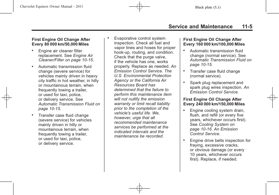 Service and maintenance 11-5 | CHEVROLET 2011 Equinox User Manual | Page 377 / 416