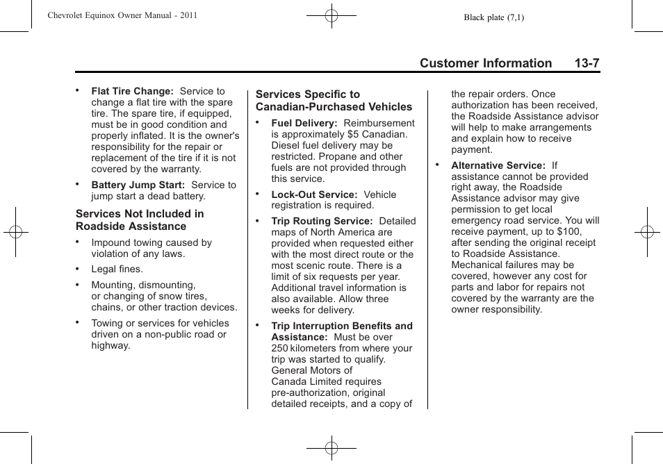 Customer information 13-7 | CHEVROLET 2011 Equinox User Manual | Page 395 / 416