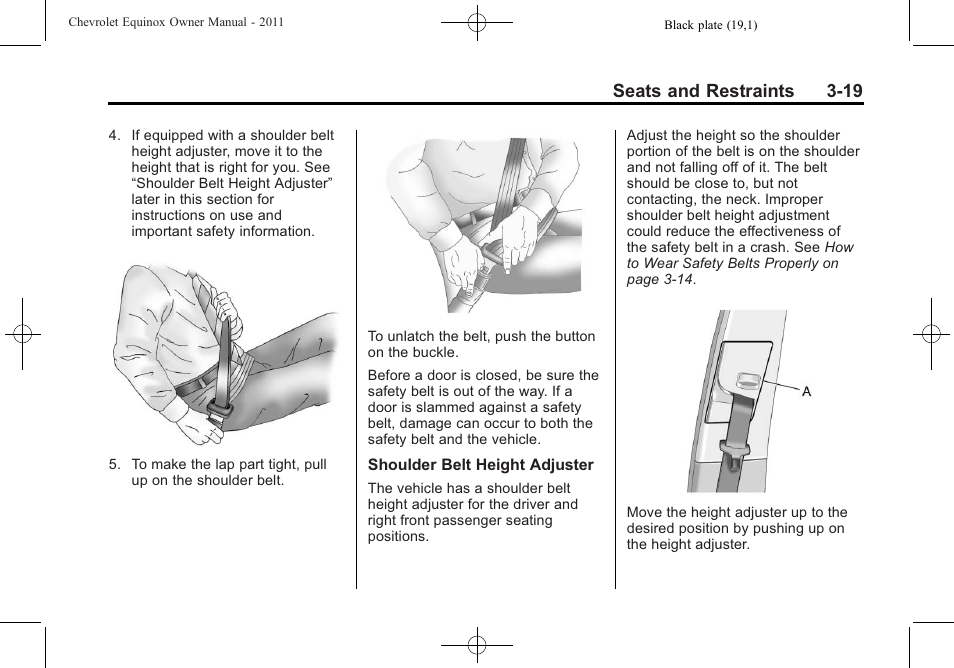 Seats and restraints 3-19 | CHEVROLET 2011 Equinox User Manual | Page 73 / 416