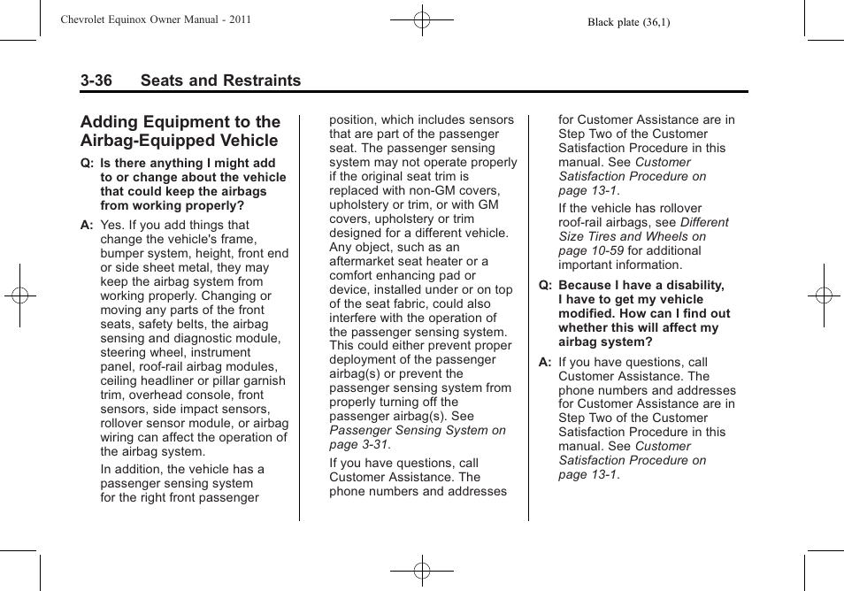 Adding equipment to the airbag-equipped vehicle, Adding equipment to the, Airbag-equipped vehicle -36 | CHEVROLET 2011 Equinox User Manual | Page 90 / 416