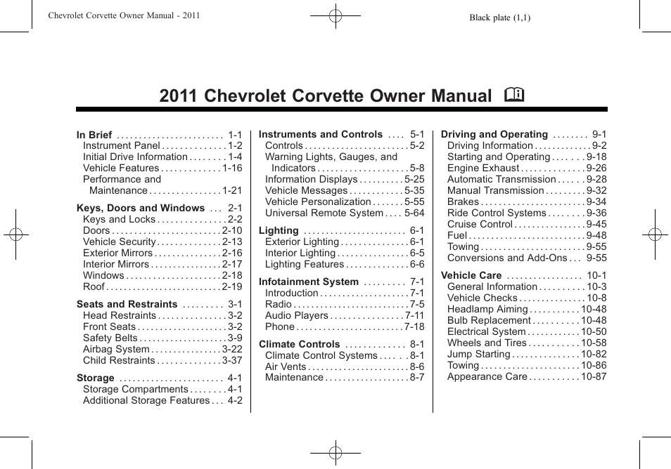 CHEVROLET 2011 Corvette User Manual | 436 pages