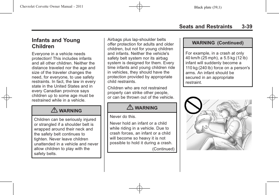 Infants and young children, Infants and young, Children -39 | CHEVROLET 2011 Corvette User Manual | Page 105 / 436