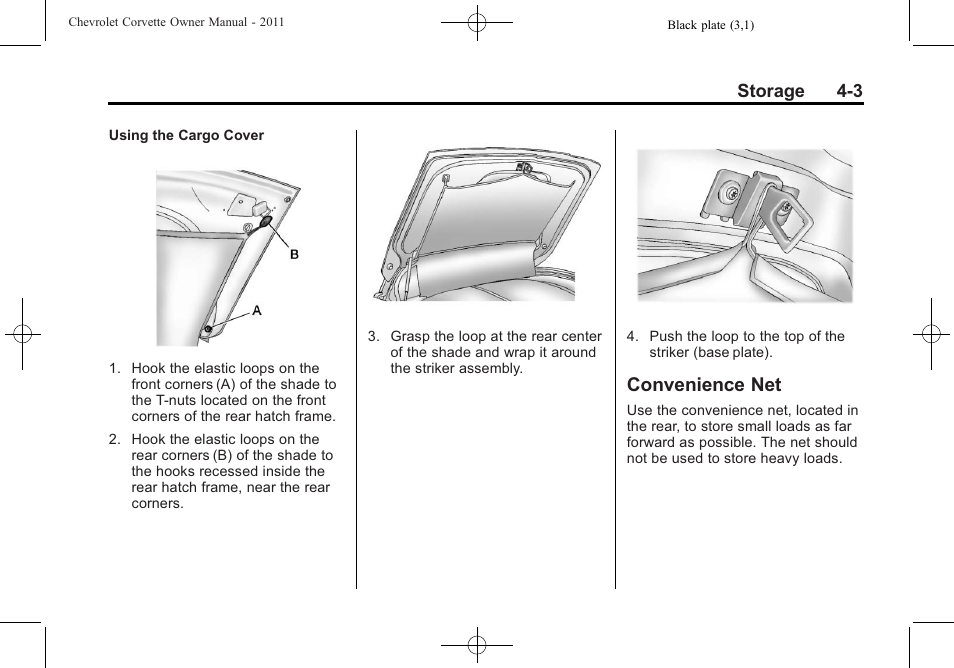 Convenience net, Convenience net -3 | CHEVROLET 2011 Corvette User Manual | Page 121 / 436