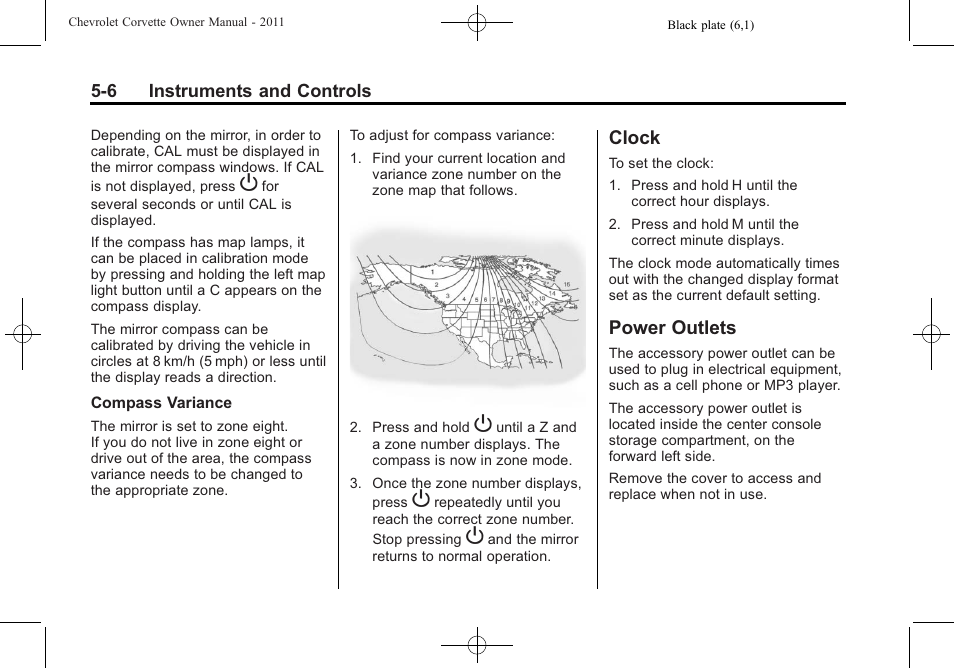 Clock, Power outlets, Clock -6 power outlets -6 | CHEVROLET 2011 Corvette User Manual | Page 128 / 436