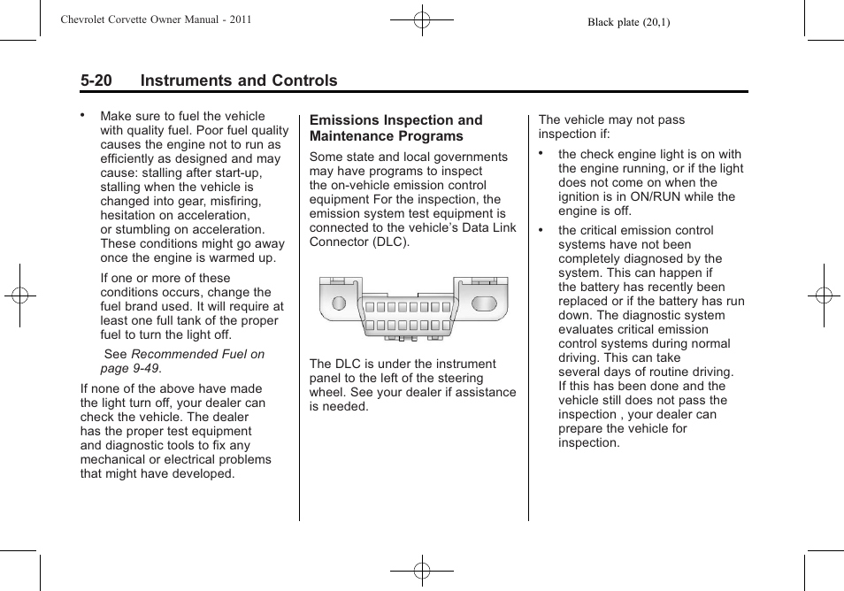 20 instruments and controls | CHEVROLET 2011 Corvette User Manual | Page 142 / 436