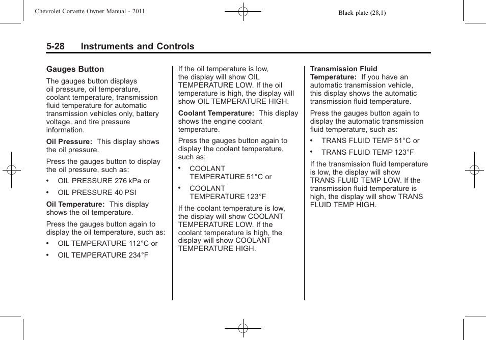 28 instruments and controls | CHEVROLET 2011 Corvette User Manual | Page 150 / 436