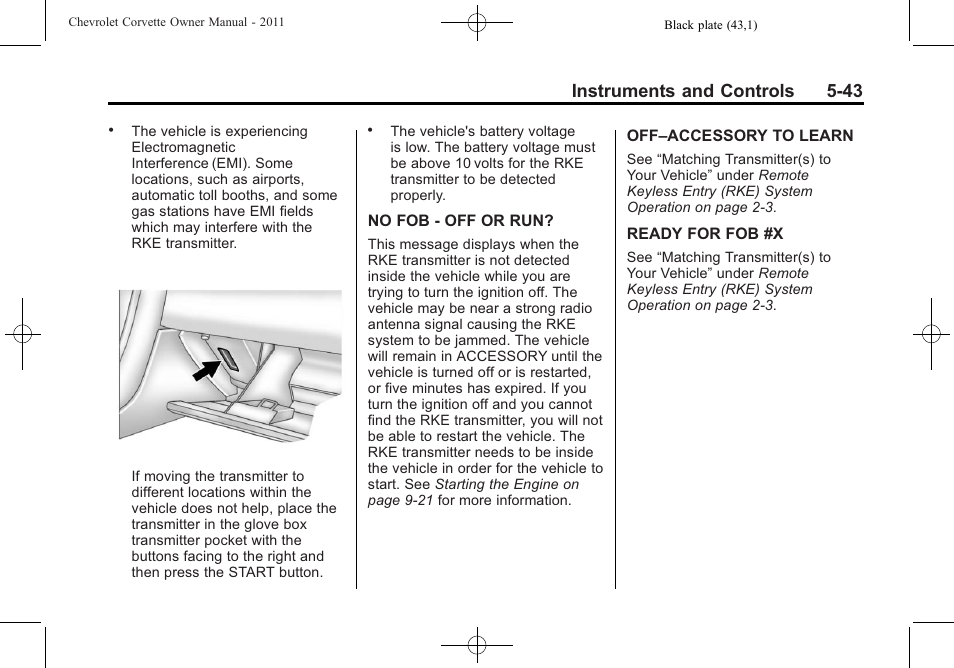 Instruments and controls 5-43 | CHEVROLET 2011 Corvette User Manual | Page 165 / 436