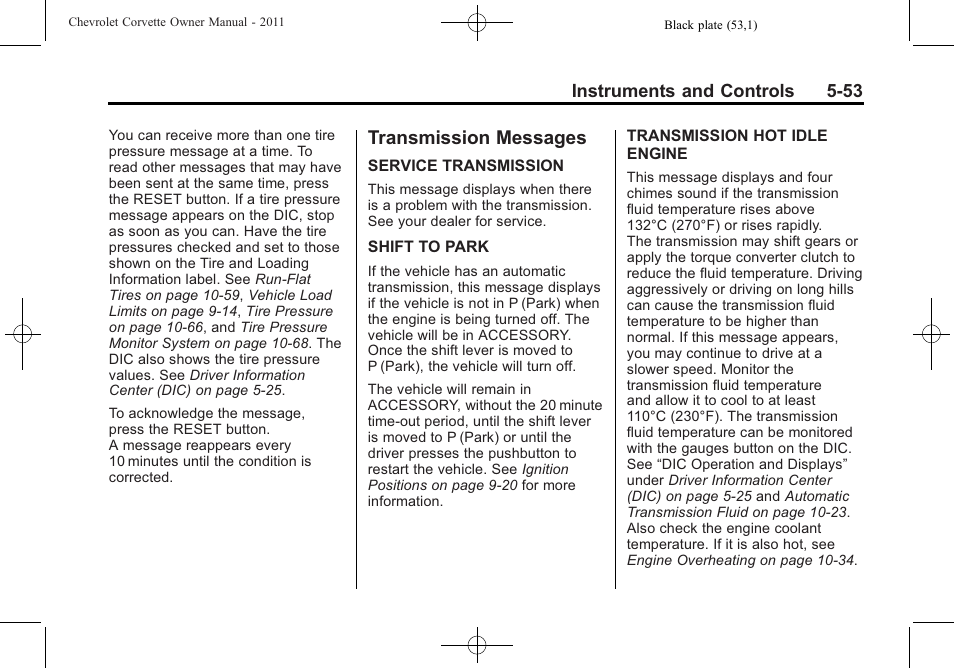 Transmission messages, Transmission messages -53, Steering | CHEVROLET 2011 Corvette User Manual | Page 175 / 436