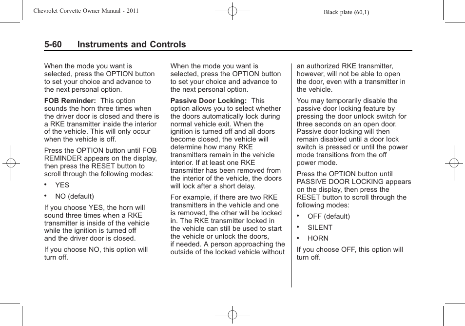 60 instruments and controls | CHEVROLET 2011 Corvette User Manual | Page 182 / 436