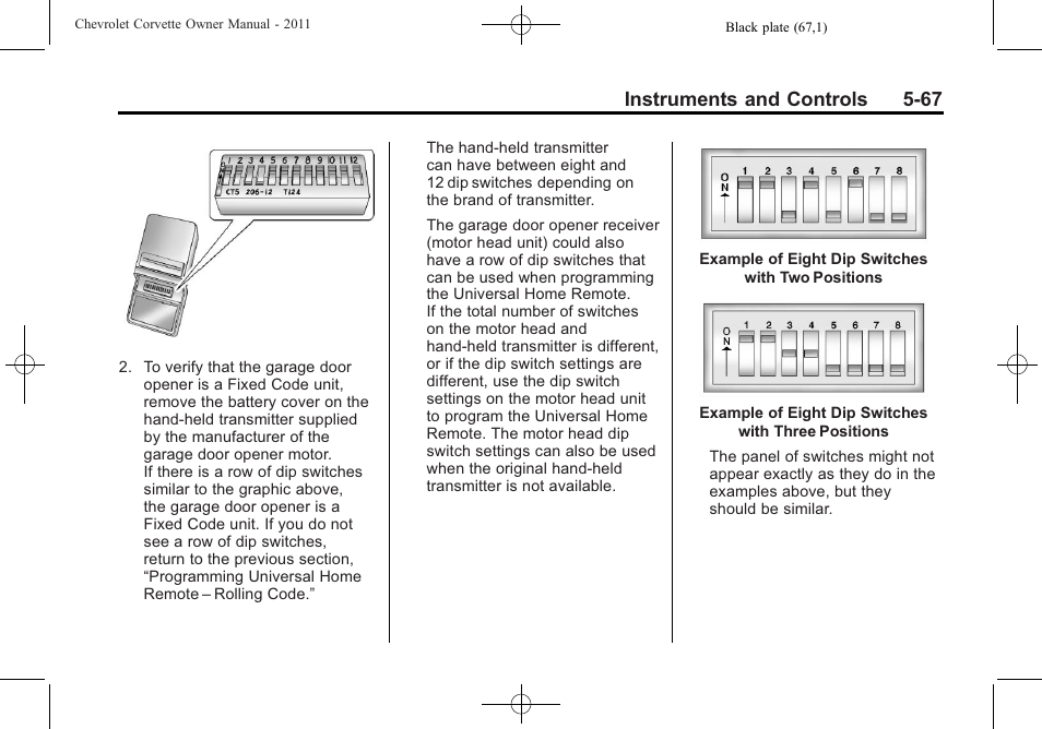 Instruments and controls 5-67 | CHEVROLET 2011 Corvette User Manual | Page 189 / 436