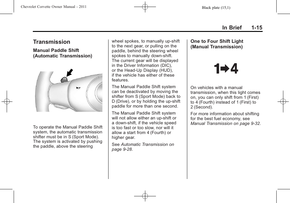 Transmission, Transmission -15, Tire | CHEVROLET 2011 Corvette User Manual | Page 21 / 436