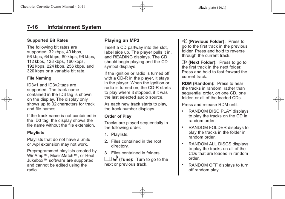 16 infotainment system | CHEVROLET 2011 Corvette User Manual | Page 216 / 436