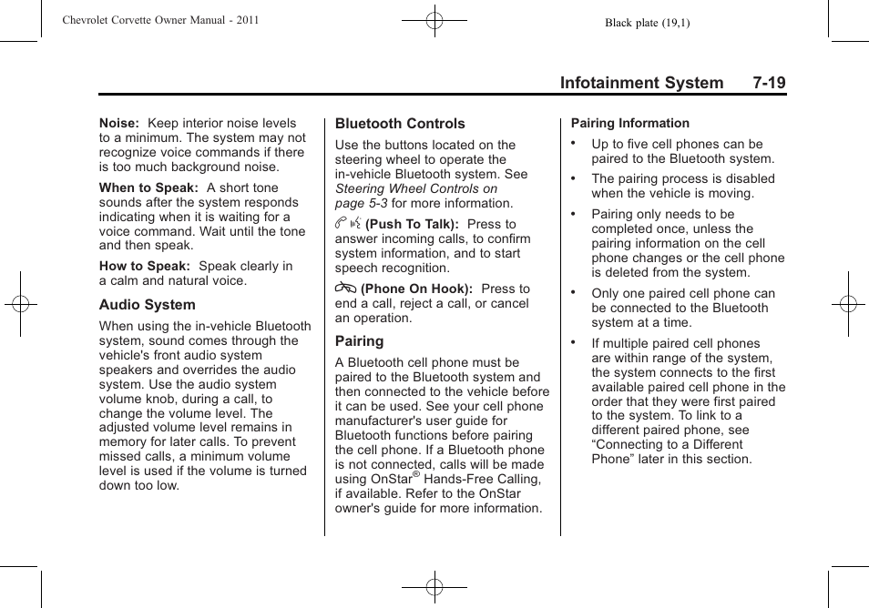 Infotainment system 7-19 | CHEVROLET 2011 Corvette User Manual | Page 219 / 436