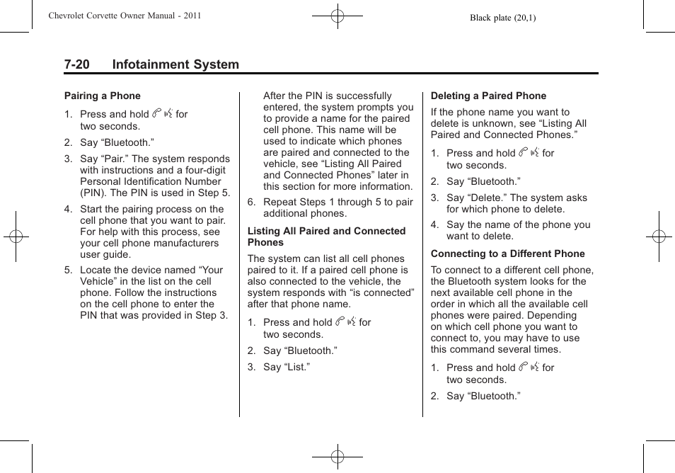 20 infotainment system | CHEVROLET 2011 Corvette User Manual | Page 220 / 436