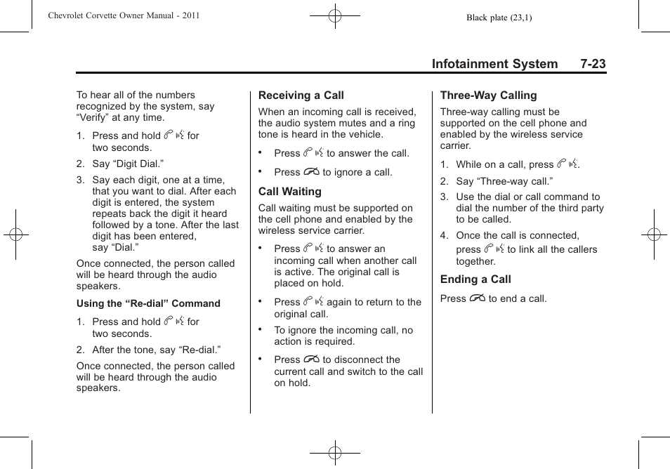 Infotainment system 7-23 | CHEVROLET 2011 Corvette User Manual | Page 223 / 436