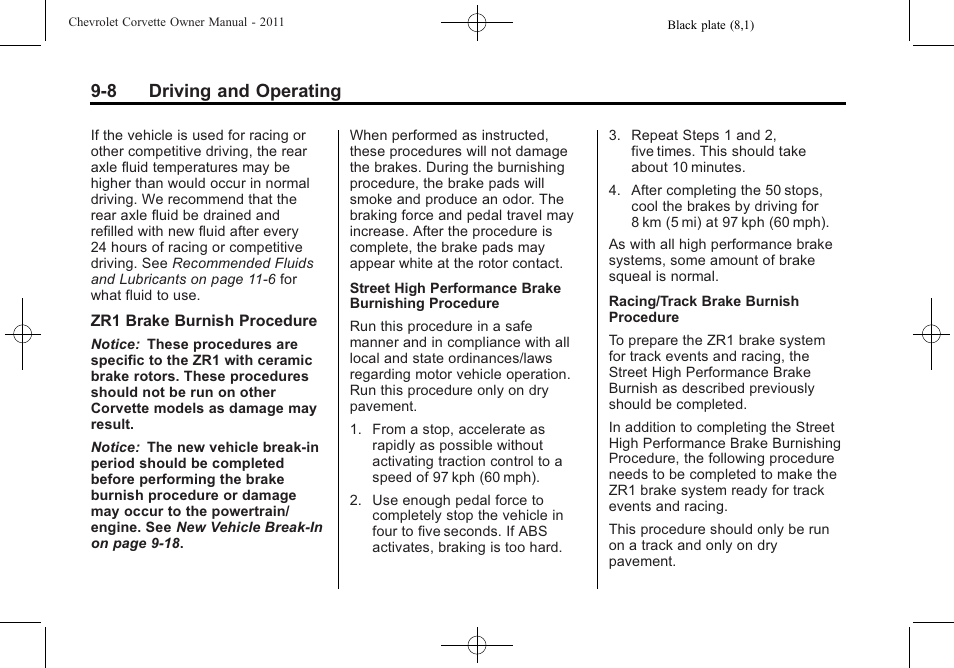 8 driving and operating | CHEVROLET 2011 Corvette User Manual | Page 242 / 436