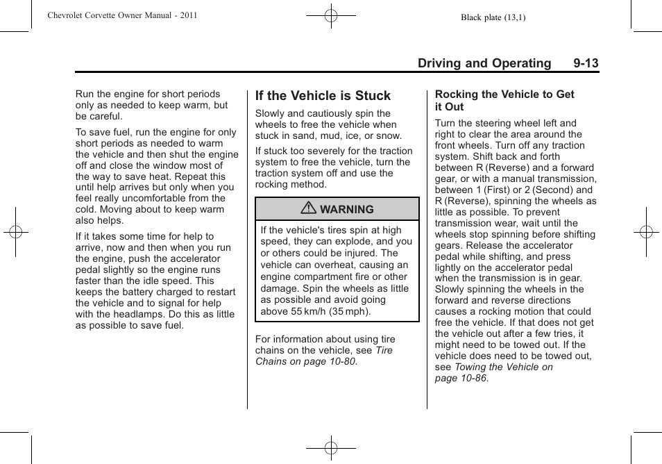 If the vehicle is stuck, If the vehicle is stuck -13 | CHEVROLET 2011 Corvette User Manual | Page 247 / 436