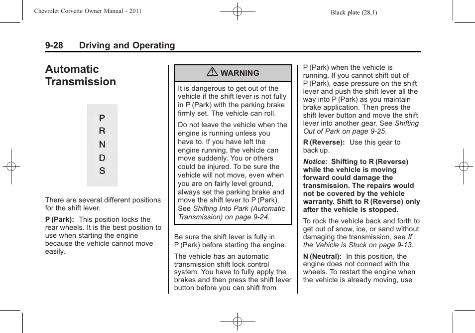 Automatic transmission, Automatic transmission -28 | CHEVROLET 2011 Corvette User Manual | Page 262 / 436