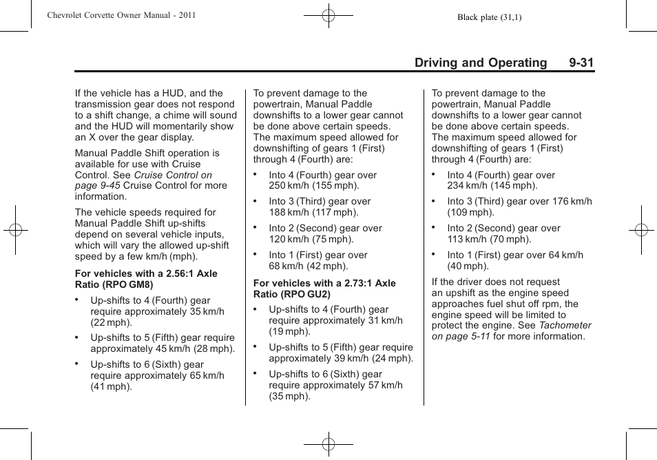 Driving and operating 9-31 | CHEVROLET 2011 Corvette User Manual | Page 265 / 436