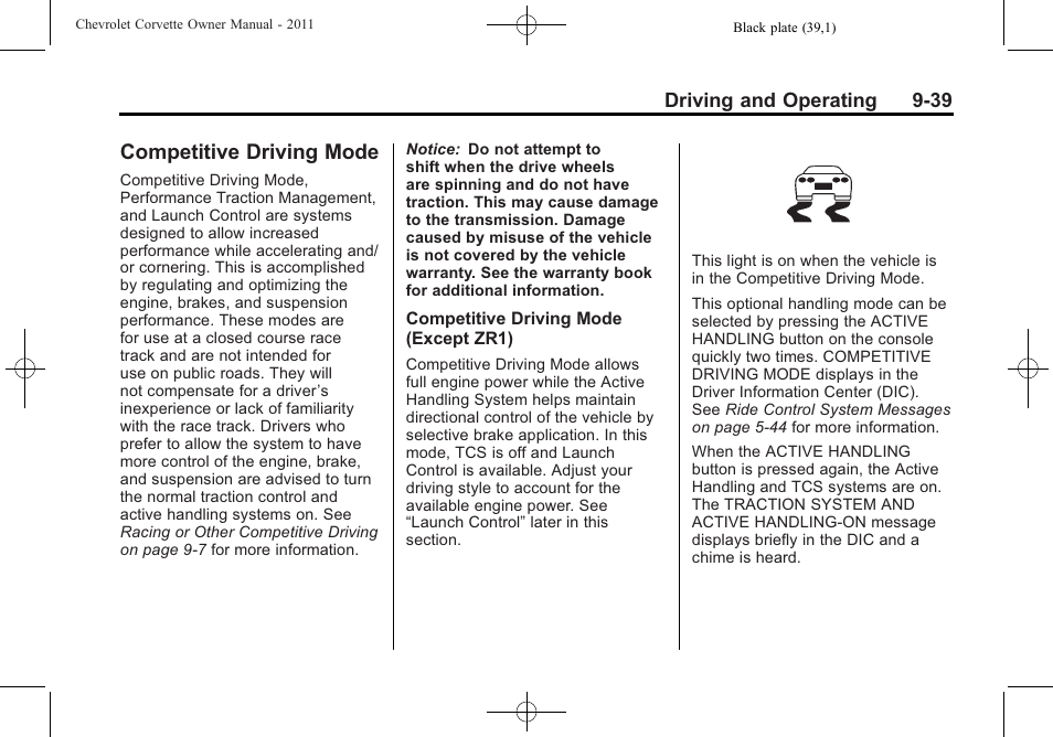 Competitive driving mode, Competitive driving mode -39 | CHEVROLET 2011 Corvette User Manual | Page 273 / 436