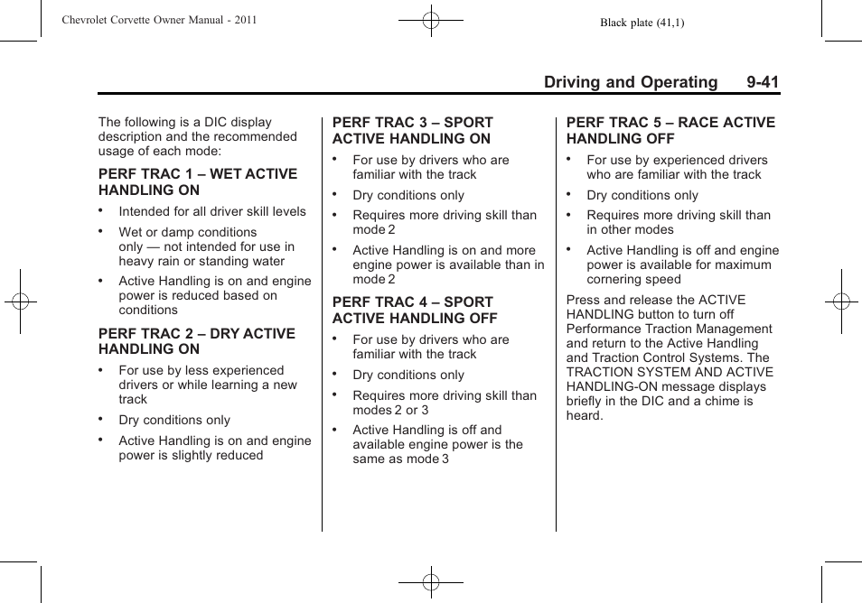 Driving and operating 9-41 | CHEVROLET 2011 Corvette User Manual | Page 275 / 436