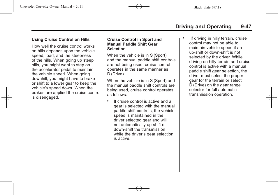 Driving and operating 9-47 | CHEVROLET 2011 Corvette User Manual | Page 281 / 436